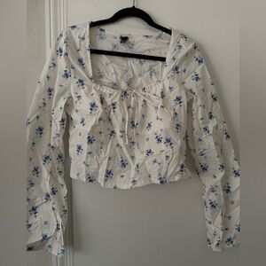 Floral White and Blue Women's Top